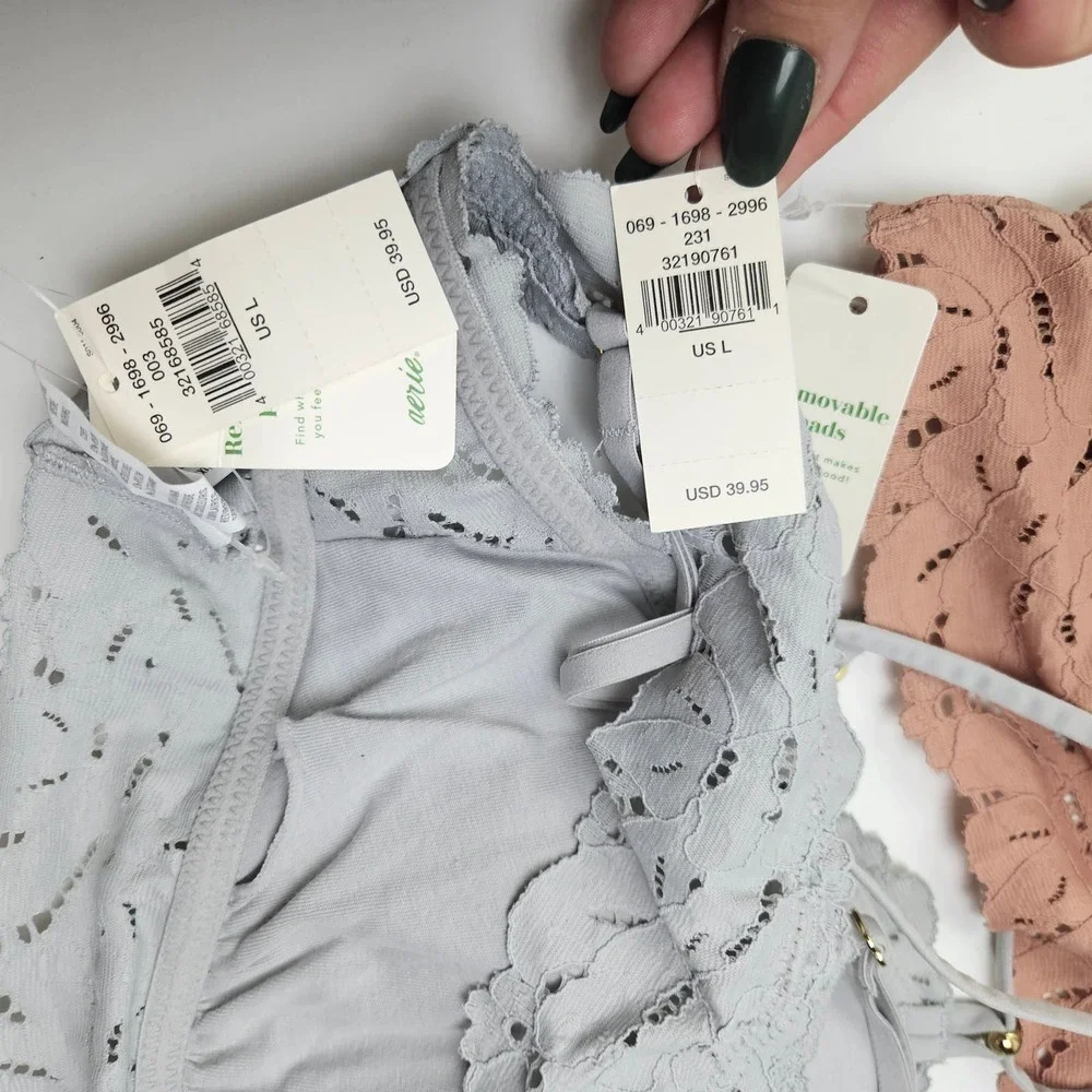 NEW Aerie 2pc Lace Bralette L Mauve Blue‎ Lounge Bra NWT